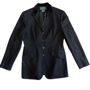 Womens Lauren Ralph Lauren Blazer Velvet Collar Equestrian Wool Black Size‎ 4